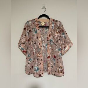 Luba Floral Metallic Sheer Kimono Cardigan Topper Size Small Boho Romantic